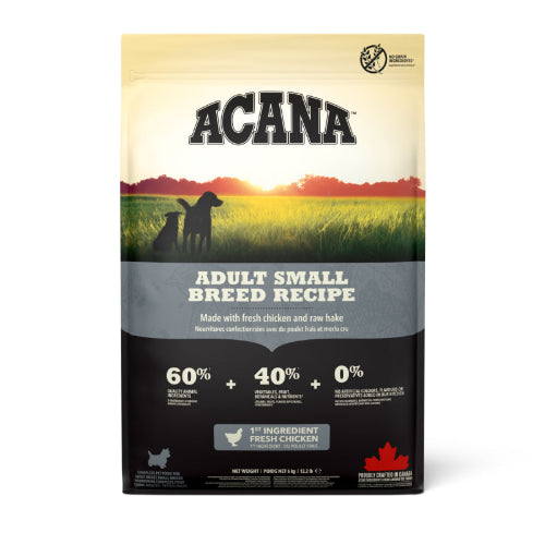 acana adult small breed hundfoder små hundar kyckling baljväxter proteinrikt omega3
