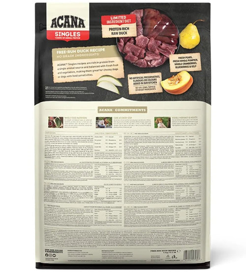 acana hundfoder singles frigående anka hög kötthalt känslig mage