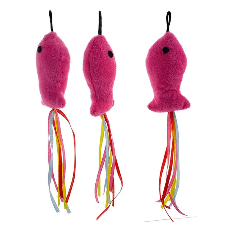 Kattspö med Elastisk Metallstång och 3 Utbytbara Fiskar