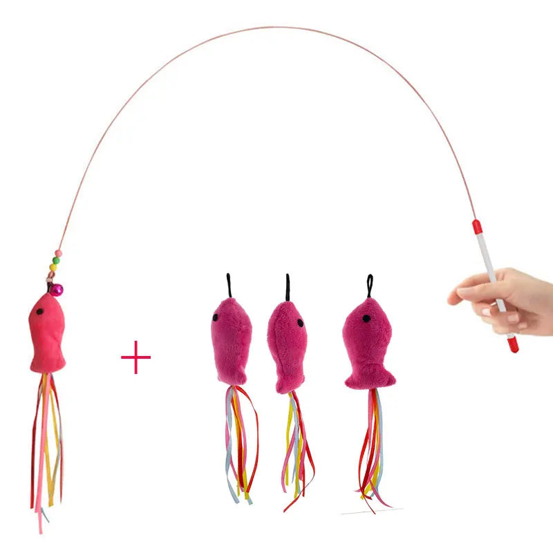 Kattspö med Elastisk Metallstång och 3 Utbytbara Fiskar