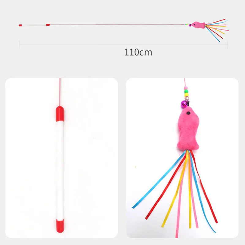 Kattspö med Elastisk Metallstång och 3 Utbytbara Fiskar