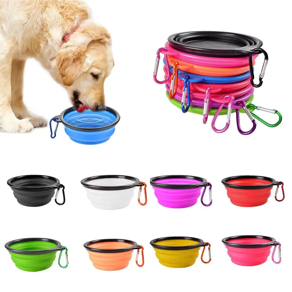 Collapsible Silicone Pet Bowl for Food & Water with Carabiner – Portable & Folding