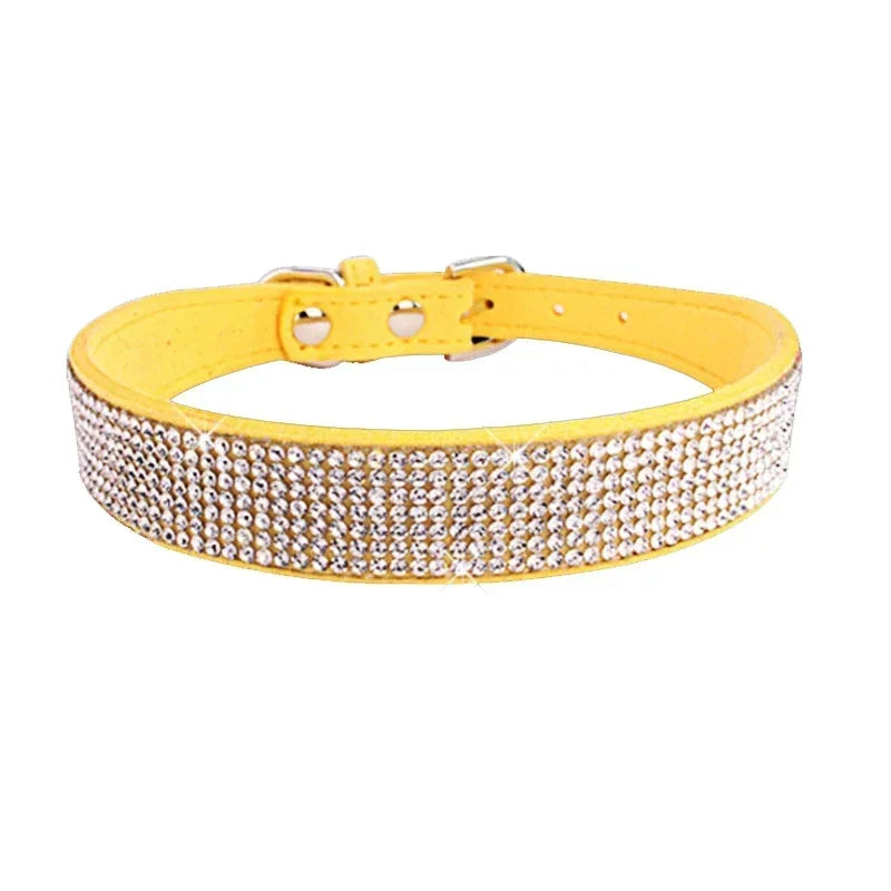 Bling Hundhalsband i Mjuk Mocka Immitation – Justerbart & Glittrande med Strass för Hund & Katt