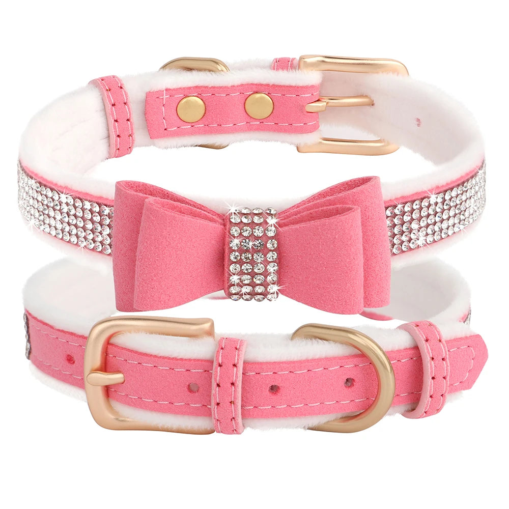 Glittrigt Halsband med Strass och Rosett för Små Hundar och Katter