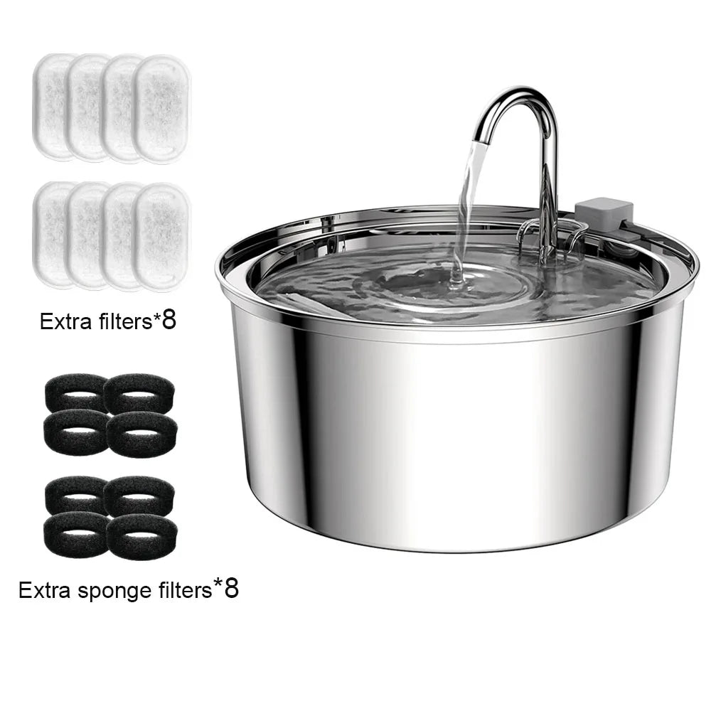 Automatisk Vattenfontän för Hund och Katt – Rostfritt Stål med Tyst Pump