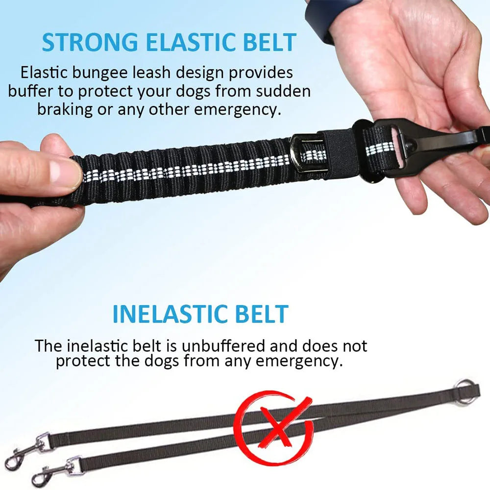 Hundsäkerhetsbälte Bil 3-i-1 med Fjädrande Lina och Karbinhake
