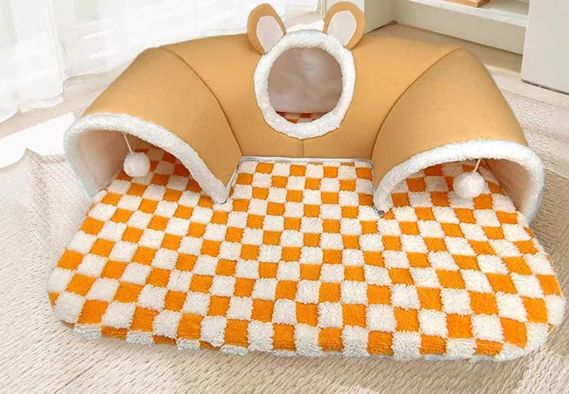 kattbädd tunnel hängande boll varm lekfull sovplats