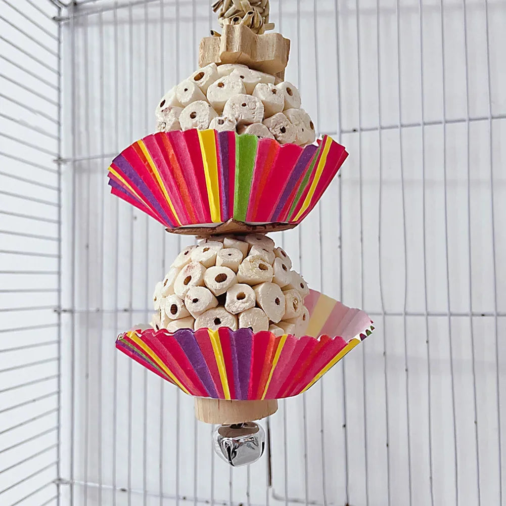 Fågel­leksak med Träklossar och Bjällra för Fågel