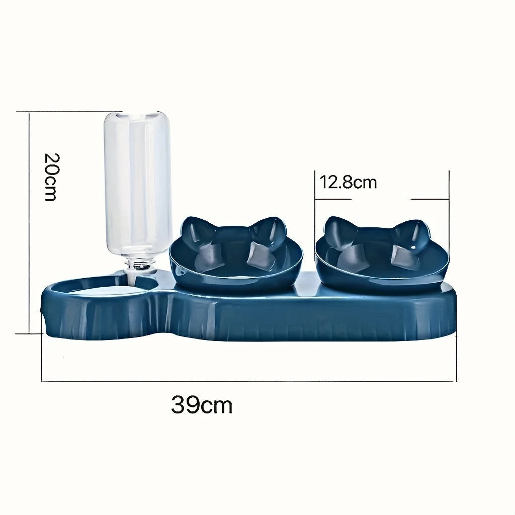 3-i-1 Matskålset för Katt – Ergonomisk Lutning med Vattenautomat