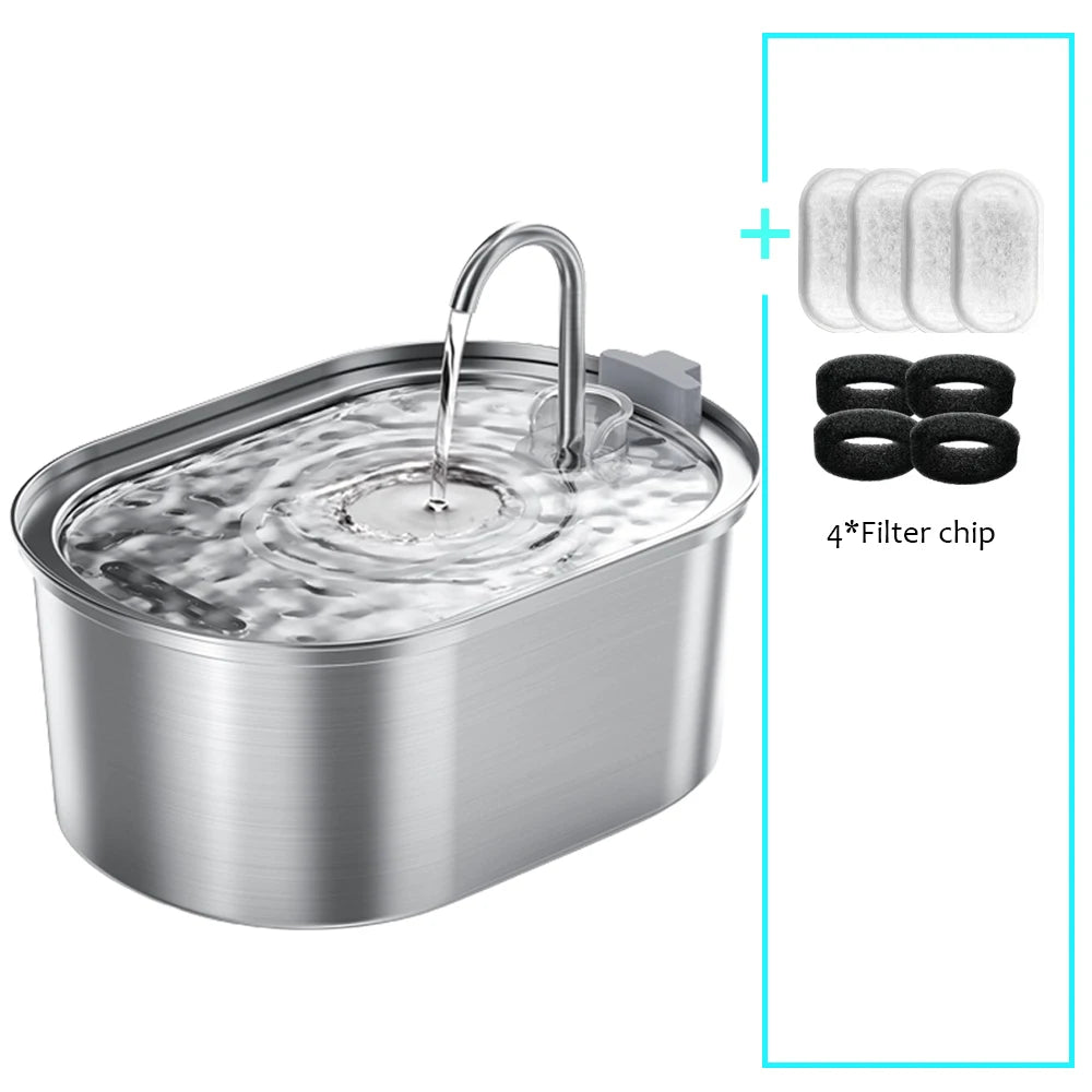 Smart Vattenfontän för Katt och Hund i Rostfritt Stål – Automatisk Dispenser 3,2L