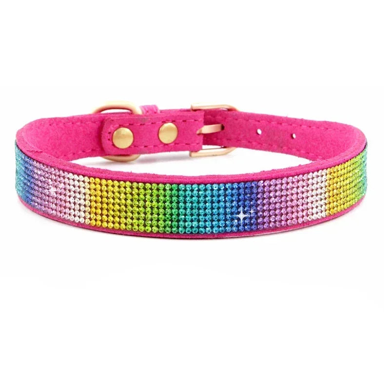 Bling Hundhalsband i Mjuk Mocka Immitation – Justerbart & Glittrande med Strass för Hund & Katt