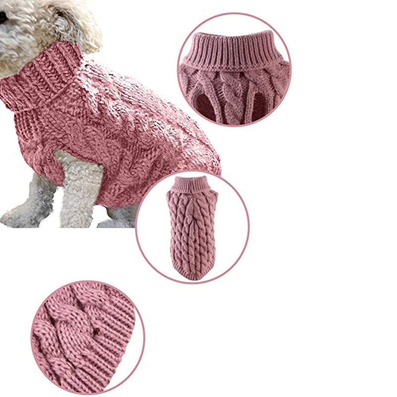 Stickad Vintertröja för Hund & Katt – Mjuk Pullover med Polokrage för Kalla Dagar