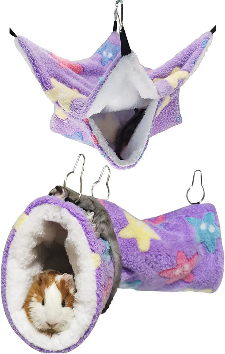 Set med Tunnelbädd och Hängmatta i Mjuk Plysch för Smådjur