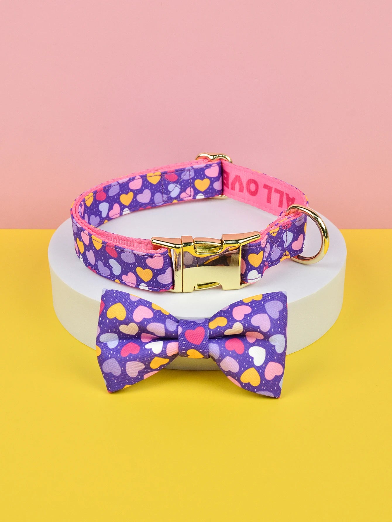 Snyggt och Justerbart Hundhalsband med Rosett – Tryckt Dubbel Design