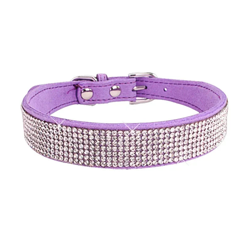 Bling Hundhalsband i Mjuk Mocka Immitation – Justerbart & Glittrande med Strass för Hund & Katt