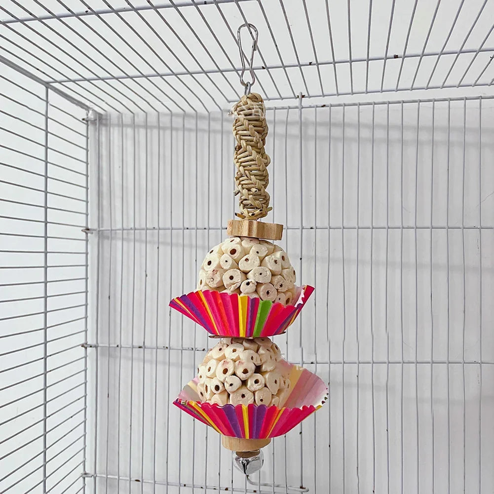 Fågel­leksak med Träklossar och Bjällra för Fågel