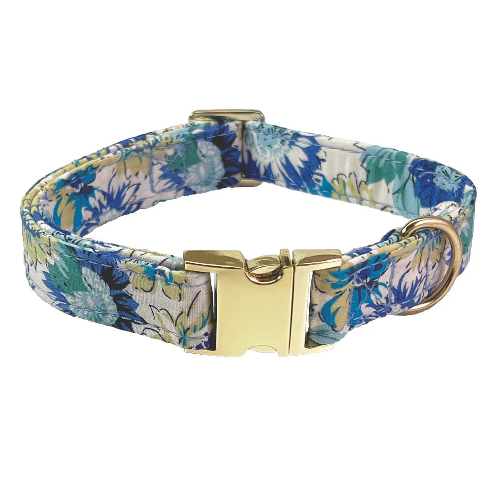 Exklusivt Blommigt Halsbandsset med Rosett & Koppel för Hund