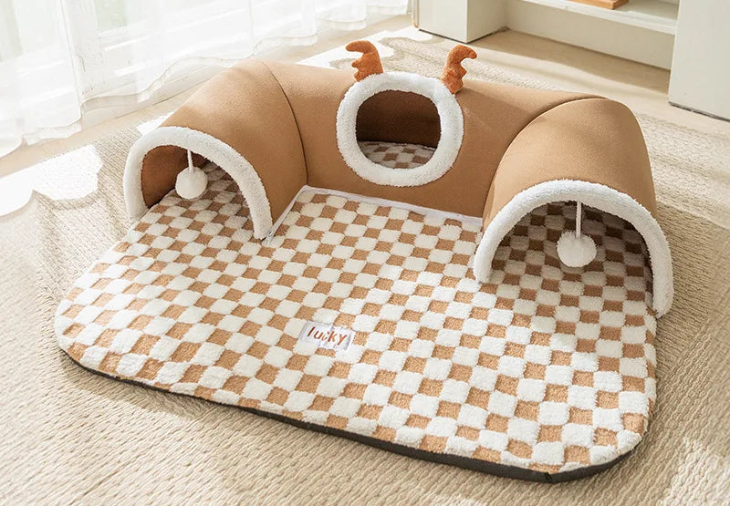 kattbädd tunnel hängande boll varm lekfull sovplats