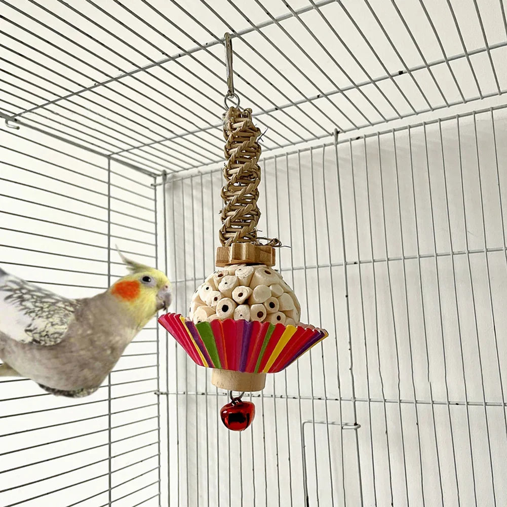 Fågel­leksak med Träklossar och Bjällra för Fågel