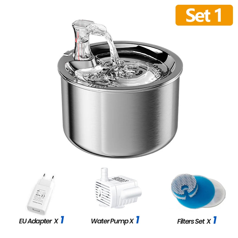 Rostfri Vattenfontän för Katt och Hund – 2L Automatisk Drickfontän