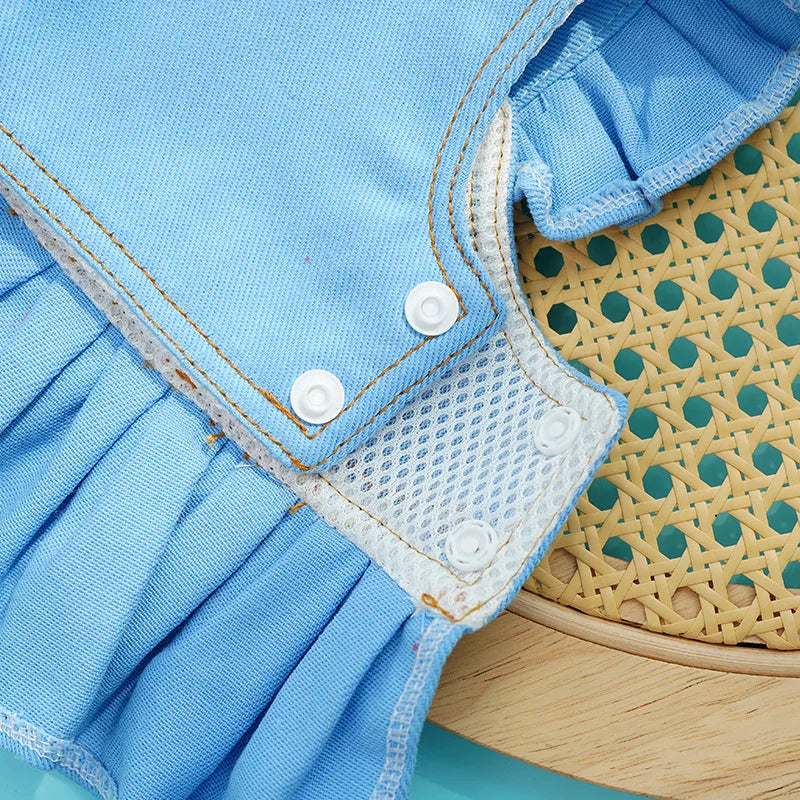 Hundsele Med Jeansklänning Och Koppel – Rosa, Blå Eller Gul