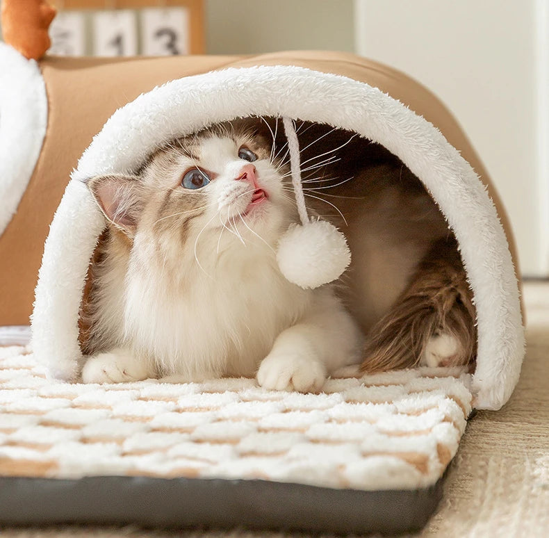 kattbädd tunnel hängande boll varm lekfull sovplats