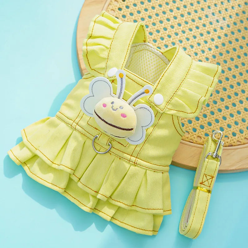 Hundsele Med Jeansklänning Och Koppel – Rosa, Blå Eller Gul