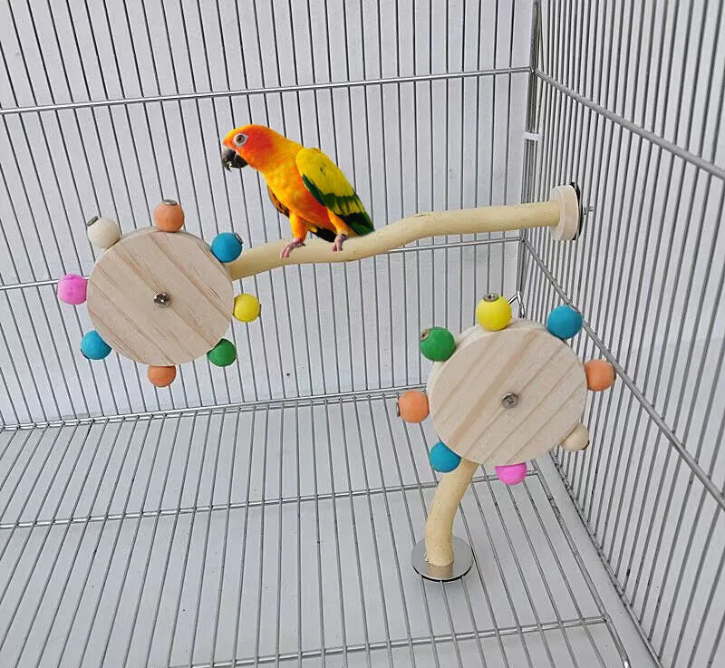 Färgglad Fågelpinne med Roterande Bollar – Interaktivt Leksakshjul för Papegojor och Småfåglar