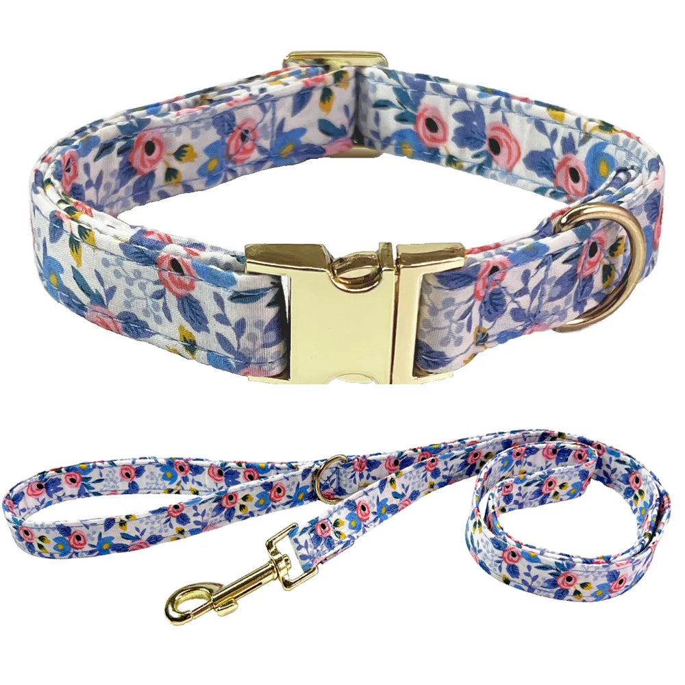 Exklusivt Blommigt Halsbandsset med Rosett & Koppel för Hund