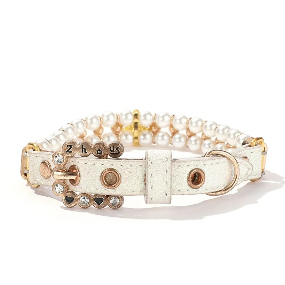 Justerbart Pärlhalsband för Hund och Katt – Lyxigt Smycke med Strass