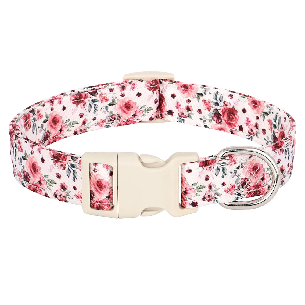 Justerbart Nylonhalsband för Hund – Söt Design med Blommor