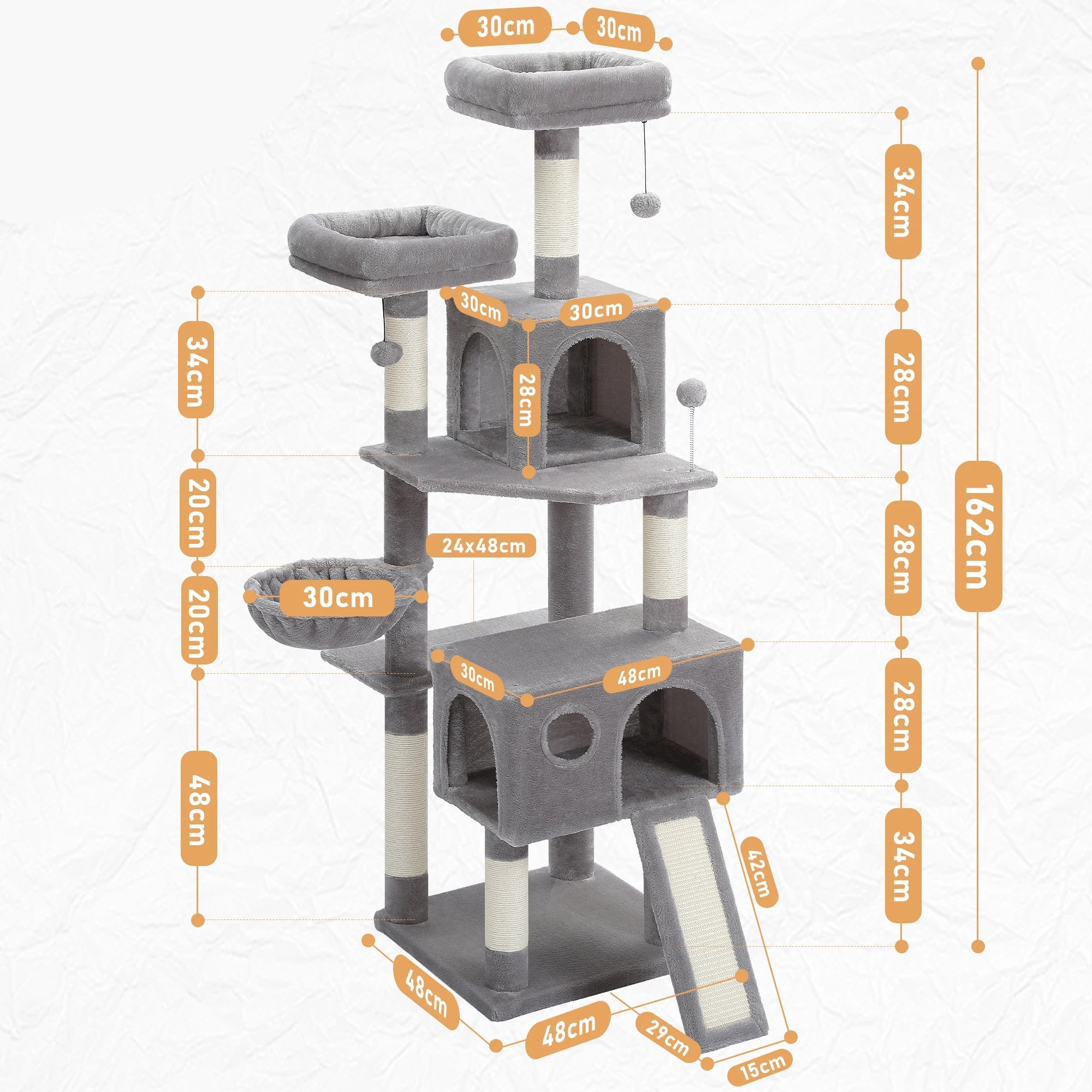 Kattorn Med 5 Nivåer – Stabilt Klösträd Med Hammock, Koja Och Sisalstolpar För Inomhuskatte