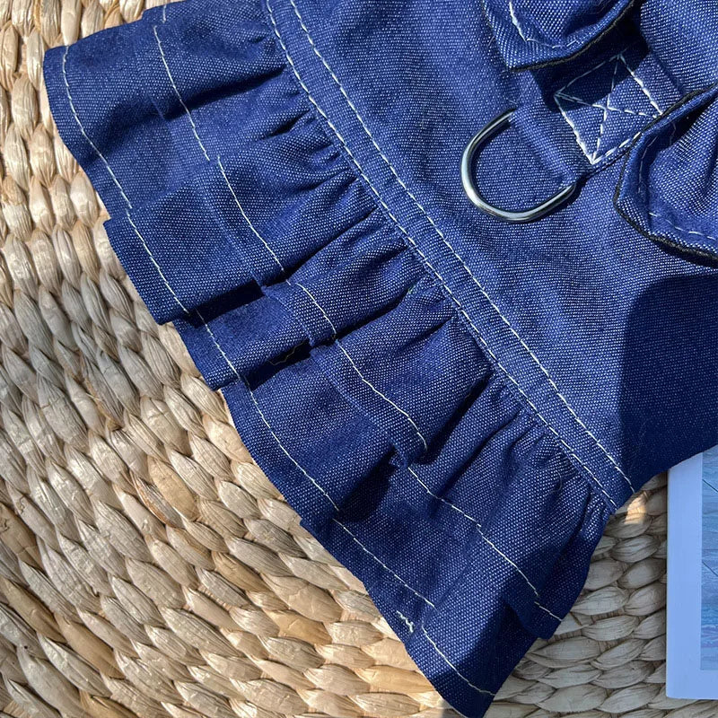 Jeansklänning med Rosett och Sele för Hund och Katt