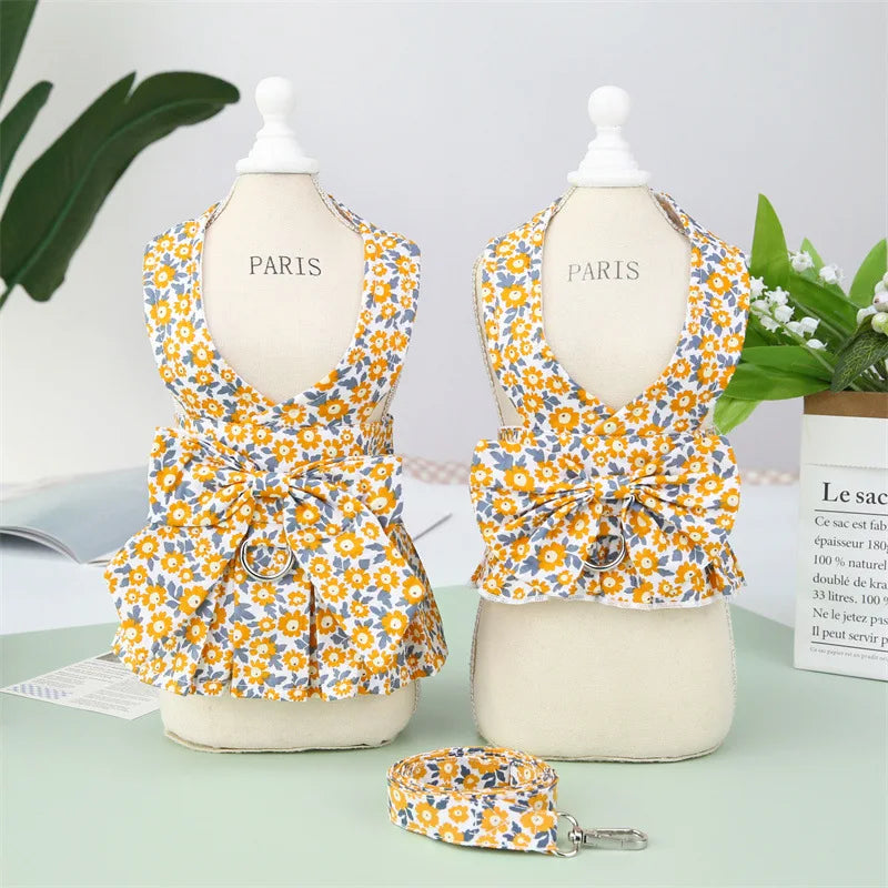 Sommarklänning för Hund och Katt med Sele och Matchande Koppel