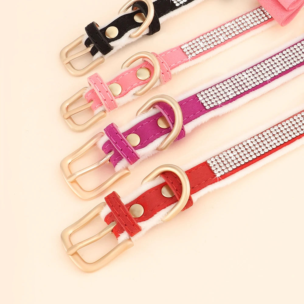 Glittrigt Halsband med Strass och Rosett för Små Hundar och Katter