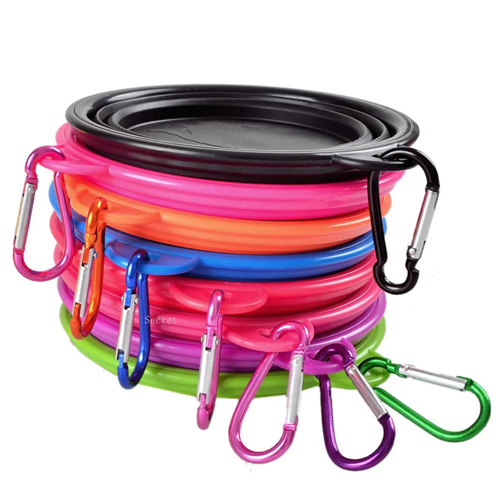 Collapsible Silicone Pet Bowl for Food & Water with Carabiner – Portable & Folding