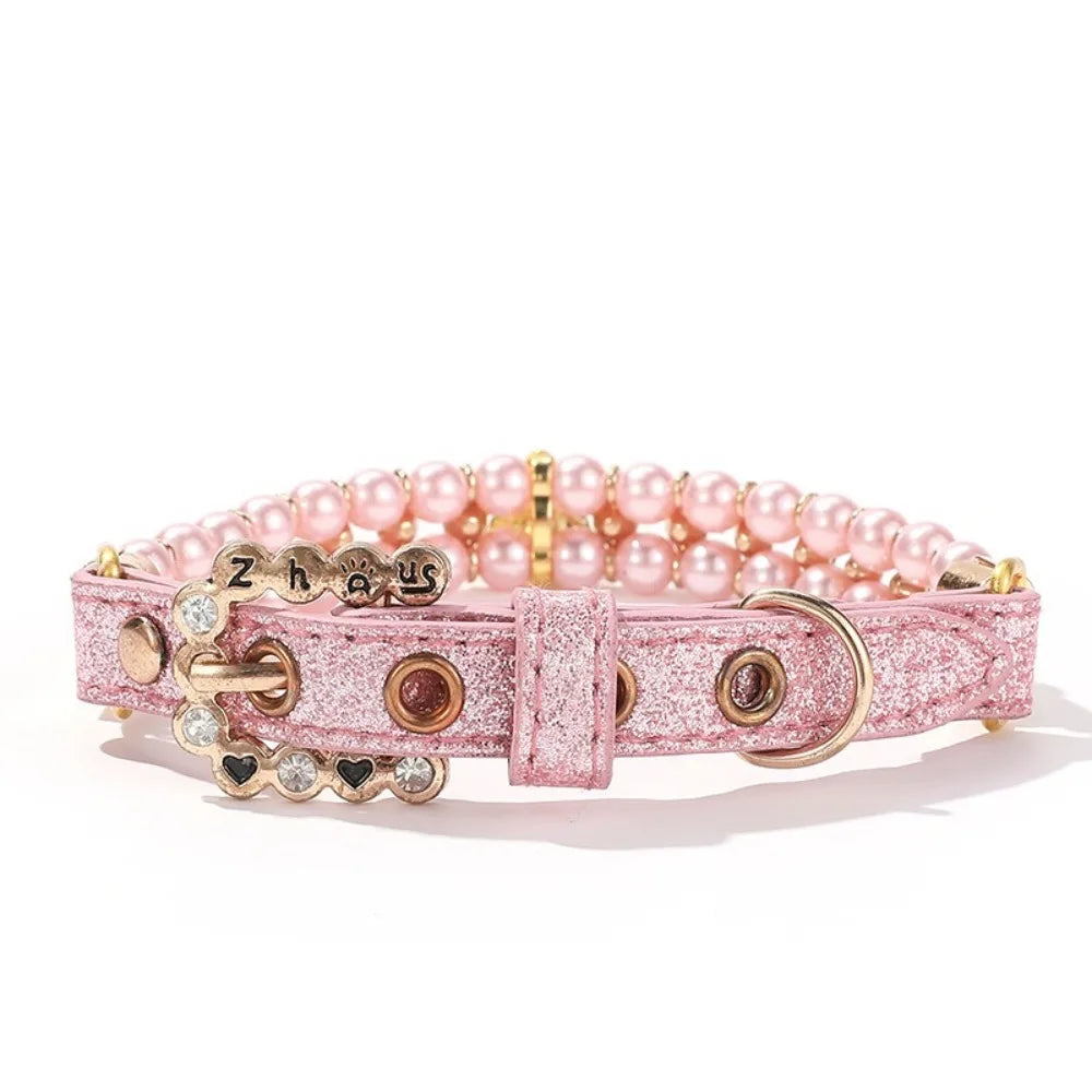 Justerbart Pärlhalsband för Hund och Katt – Lyxigt Smycke med Strass