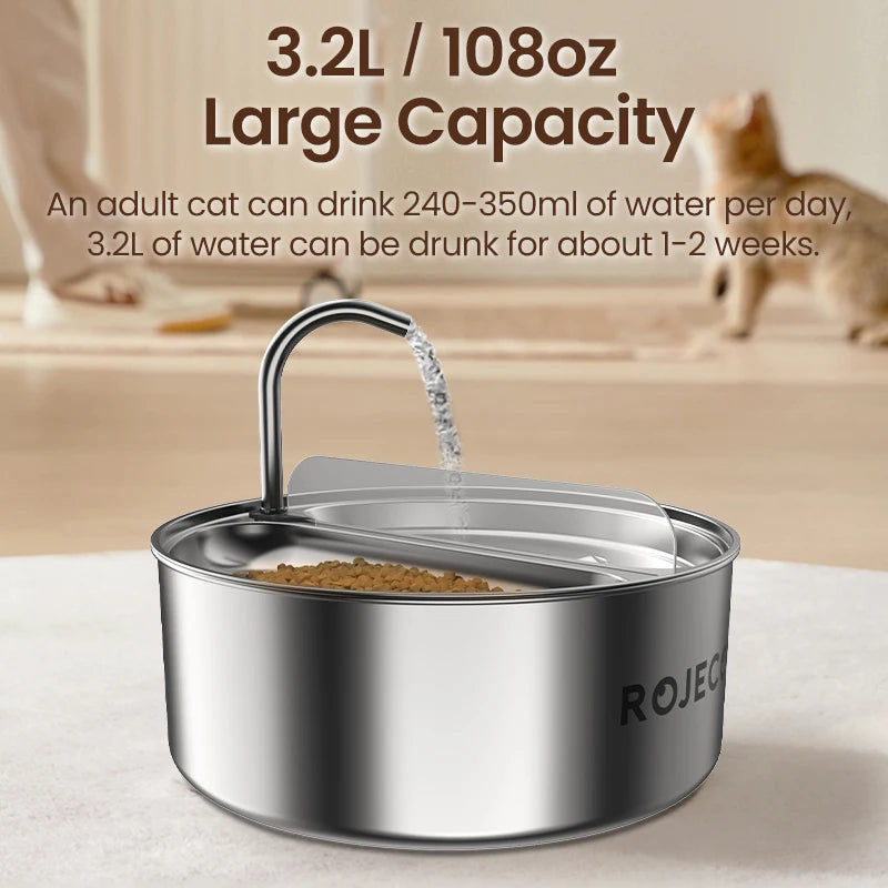 2 i 1 Automatisk Vatten- och Matskål för Hund och Katt i Rostfritt Stål