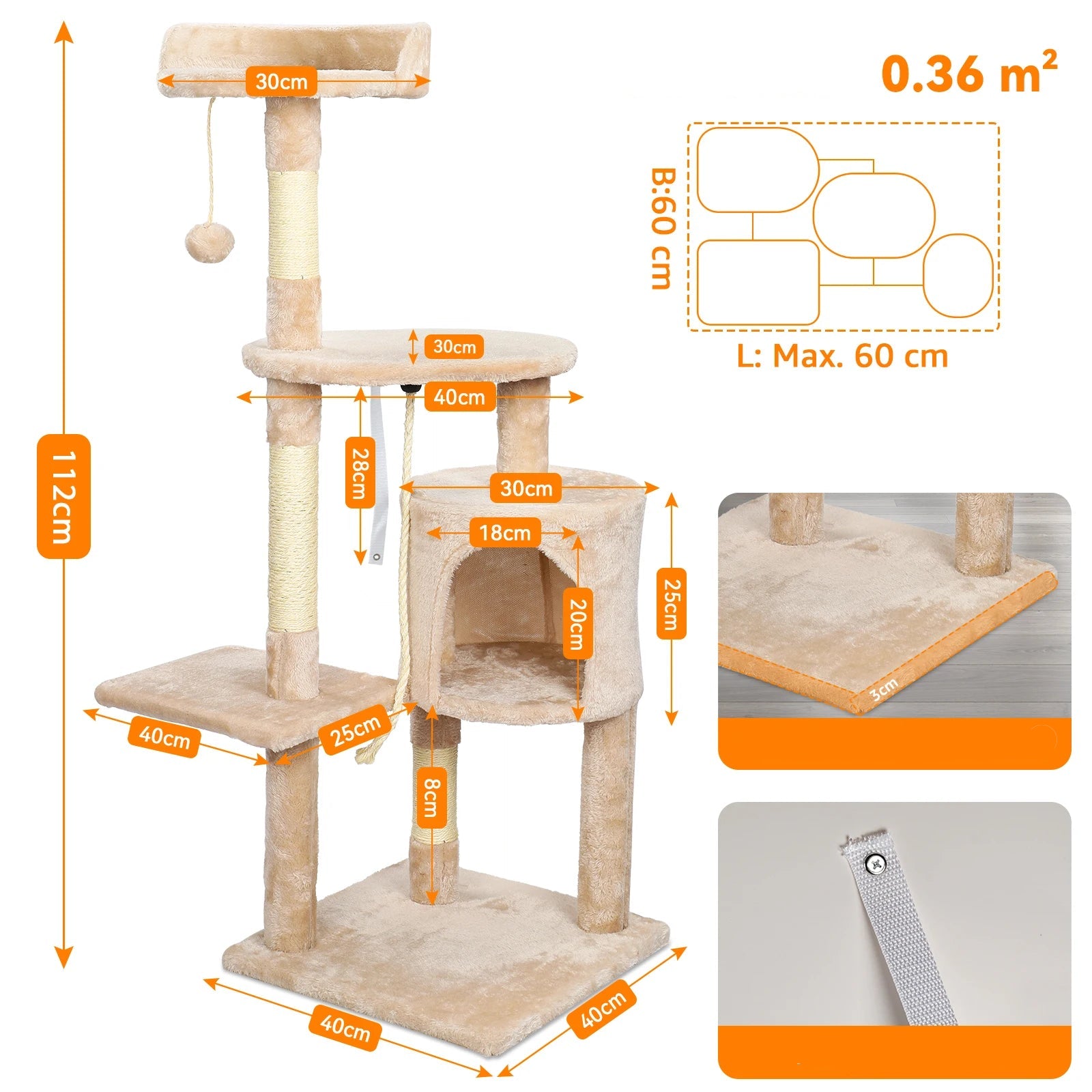 Klösträd För Katter – Stabilt Med 5 Nivåer, Koja, Plattformar Och Sisalstolpar