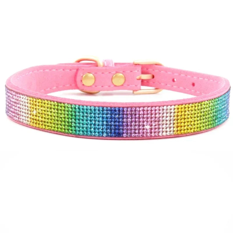 Bling Hundhalsband i Mjuk Mocka Immitation – Justerbart & Glittrande med Strass för Hund & Katt