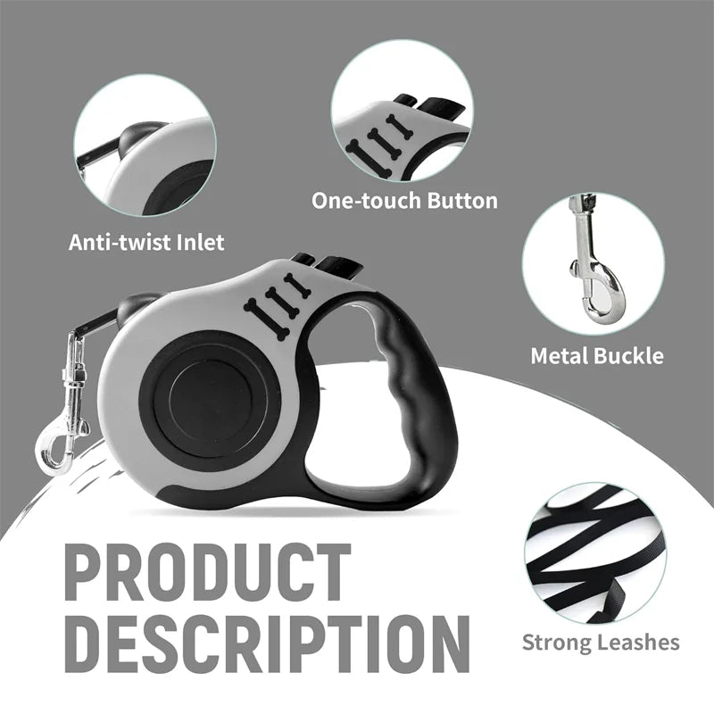 Retractable Dog Leash - 5m Automatic Strong Nylon Lead For Small/Medium Dogs & Cats, Durable Pet Traction Rope Supplies