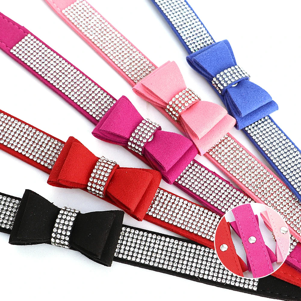 Glittrigt Halsband med Strass och Rosett för Små Hundar och Katter