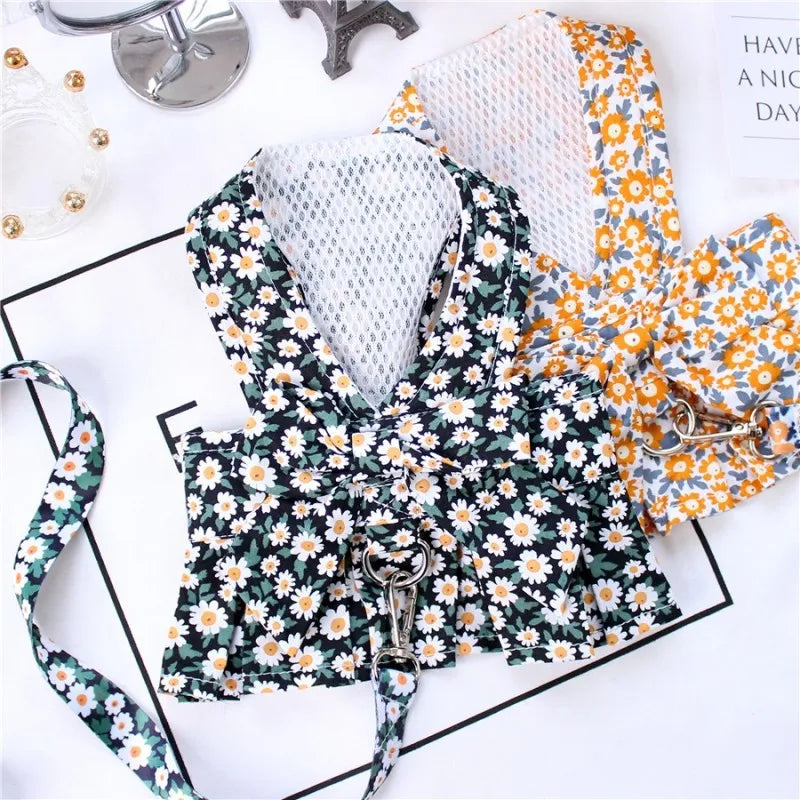 Sommarklänning för Hund och Katt med Sele och Matchande Koppel