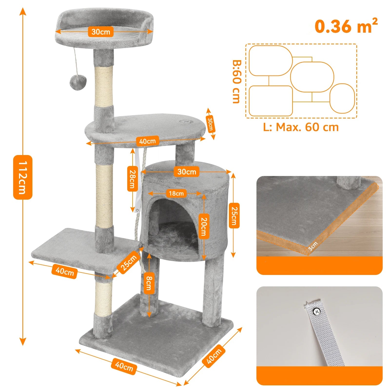 Klösträd För Katter – Stabilt Med 5 Nivåer, Koja, Plattformar Och Sisalstolpar