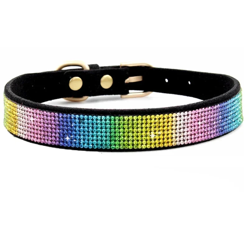 Bling Hundhalsband i Mjuk Mocka Immitation – Justerbart & Glittrande med Strass för Hund & Katt
