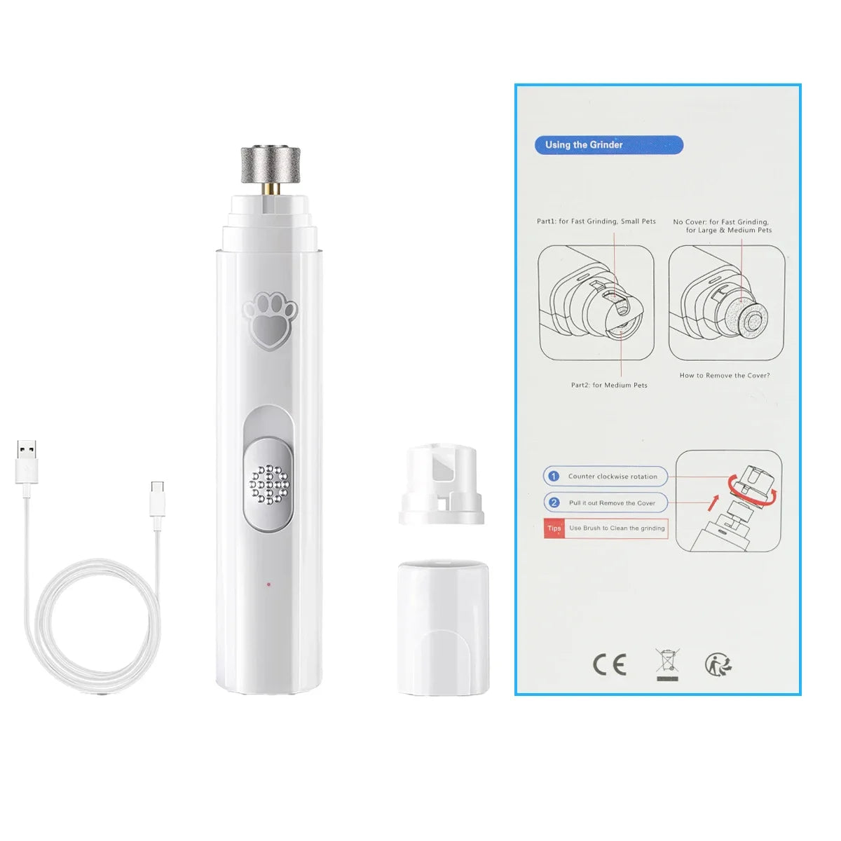 elektrisk hundkloslip usb laddning tyst led ljus 2 hastigheter