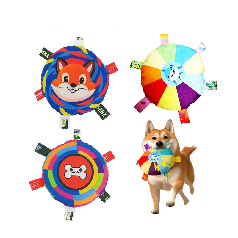 Flygande Tuggleksak med Ljud – Färgglad UFO-leksak i Plysch för Små Hundar