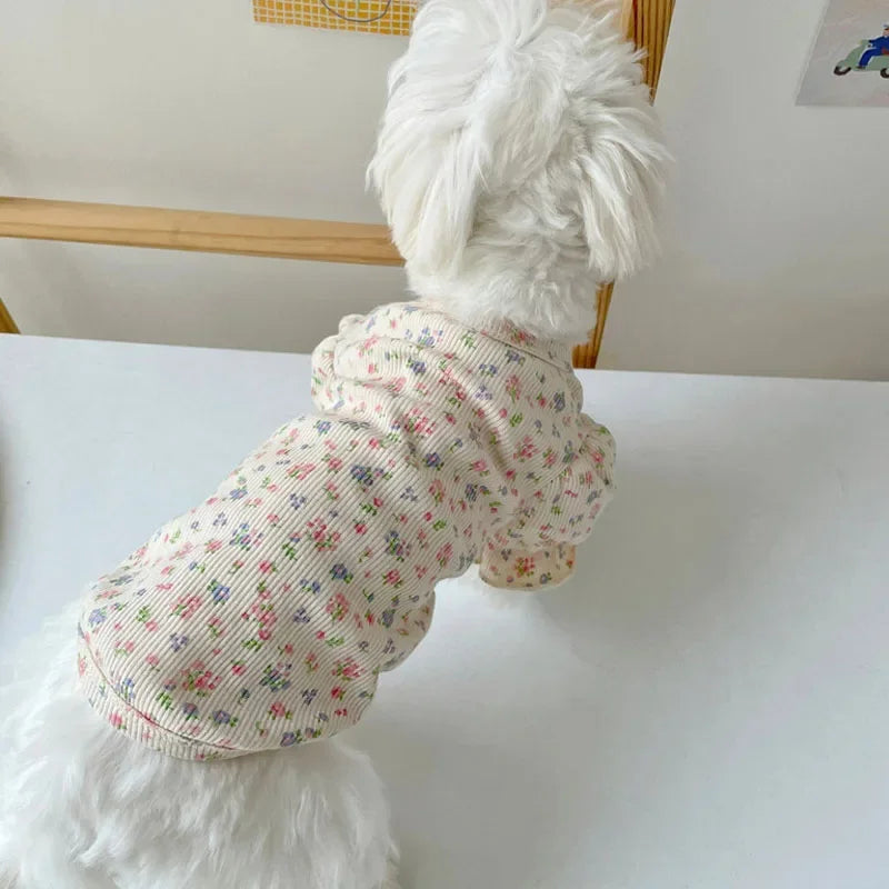 mjuk blommig bomullströja med puffärm till hund