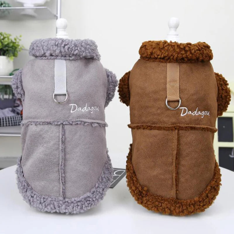 Vinterjacka i Brittisk Stil med D-Ring – Mjuk Fleeceväst för Små till Medelstora Hundar & Katter