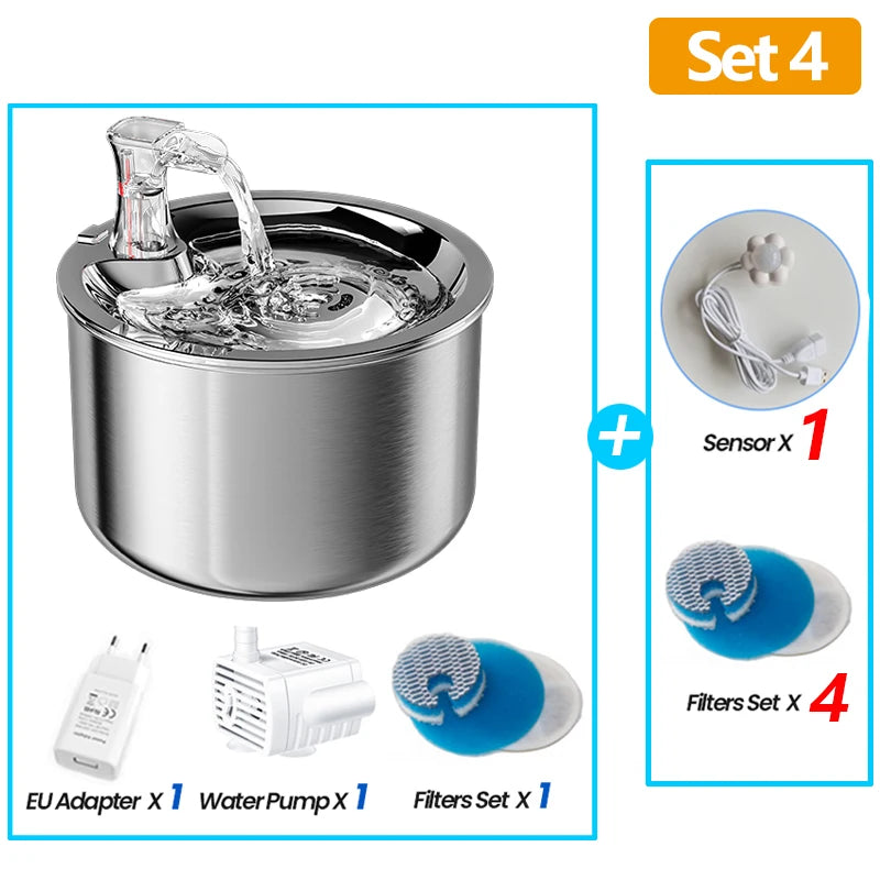 Rostfri Vattenfontän för Katt och Hund – 2L Automatisk Drickfontän